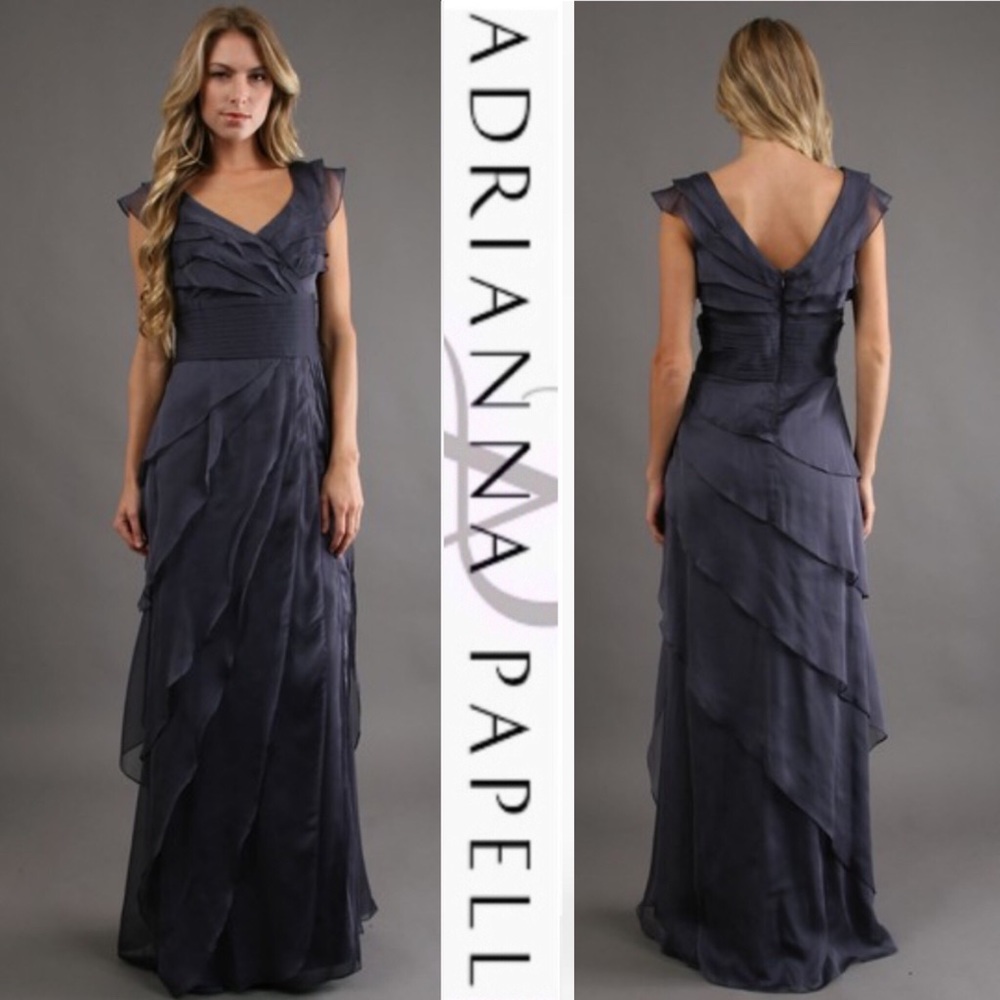 Adrianna Papell tiered petal sleeveless chiffon long dress - Picture 7 of 11